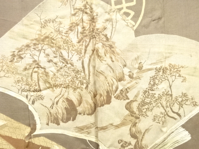 アンティーク　読み本に風景模様肩裏紋付男物着物